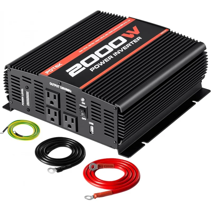 

2000W Power Inverter 3 AC Outlets 12V DC to 110V AC Car Inverter with 2A USB Port