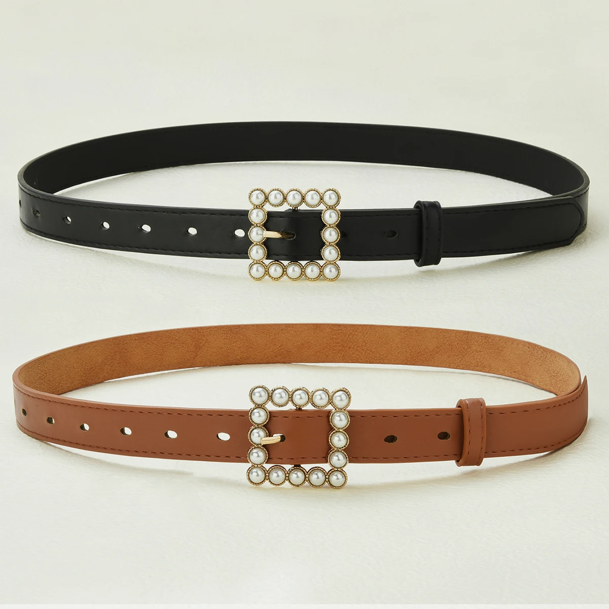 Fashion Pearl Buckle Waist Belt for Women PU Leather Belts Dress Jeans Skirt Belt Ladies Waistband Wild Decorative High Quality