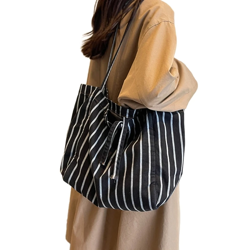 Fashion Shoulder Bag Large Capacity Striped Vintage Canvas Bag Shopping Bag E74B
