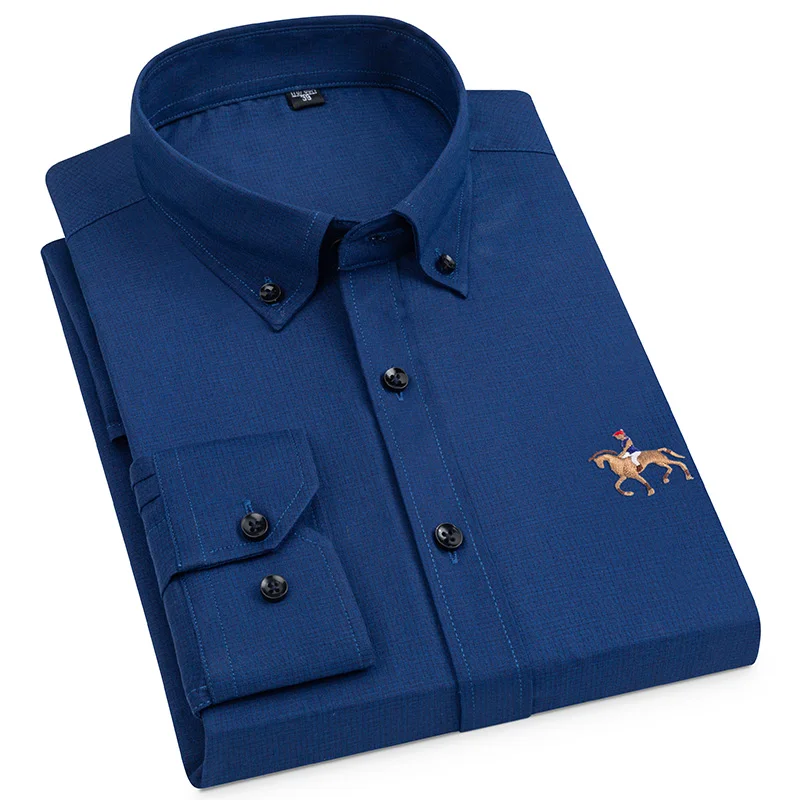 New Imitation Linen Solid Color Long-sleeved Men's Shirt Anti-wrinkleNo ironing  Stretch Casual Slim Business Men's Clothing Toh