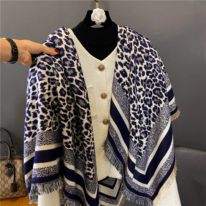 

Leopard Design Cashmere Warm Shawl Scarf for Women Pashmina Winter Wraps Blanket Bufanda Female Casual Thick Poncho Echarpe