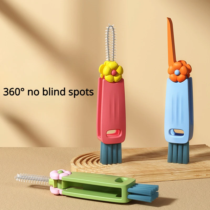 3 in 1 Cute Cup Lid Cleaner Brush Set Mini Cup Bottle Cleaning Brush Kitchen Washing Tool Mini Cleaner for Travel and Home