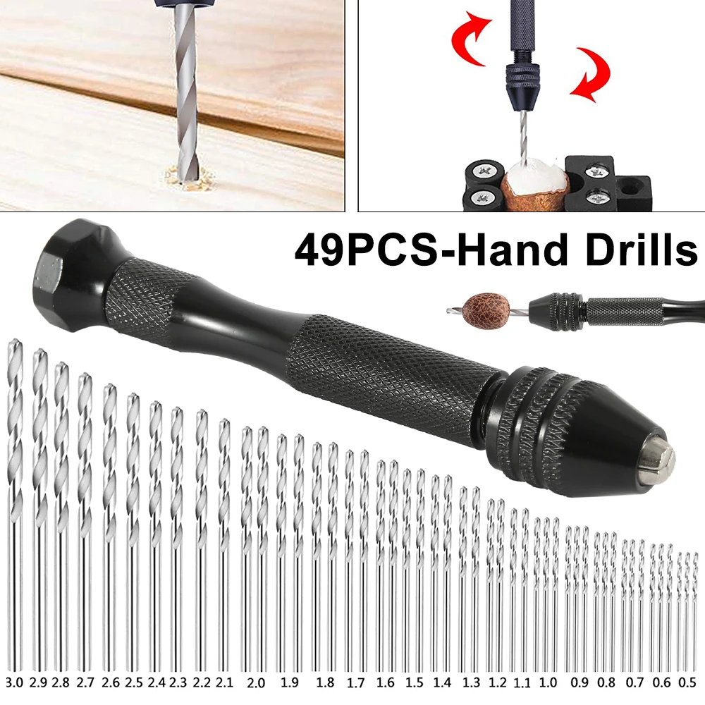 49 Pcs Precision Pin Vise Hobby Drill Bits with Model Twist Hand Drill Bits Set for DIY Drilling Woodworking Tool Accessories