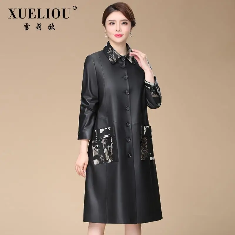 

Women's Genuine Leather Clothes Women's Trench Coat Middle-Aged Loose plus Size Sheepskin Mid-Length