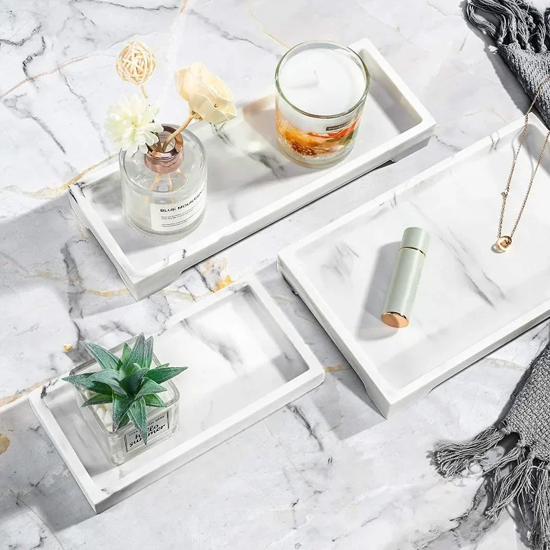 Resin Tray Creative Black White Marbling Rectangular Round Storage Plate Bedroom Jewelry Bathroom Toiletries Storage Tray 2