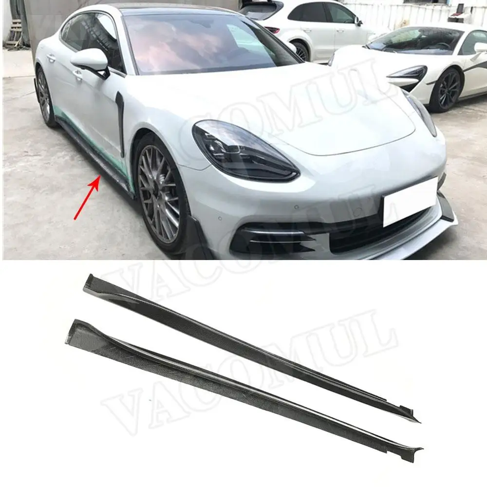 2 PCS Dry Carbon Fiber Side Skirts Aprons For Porsche Panamera 971 2017 2018 2019 Car Door Bumper Protector | Автомобили и