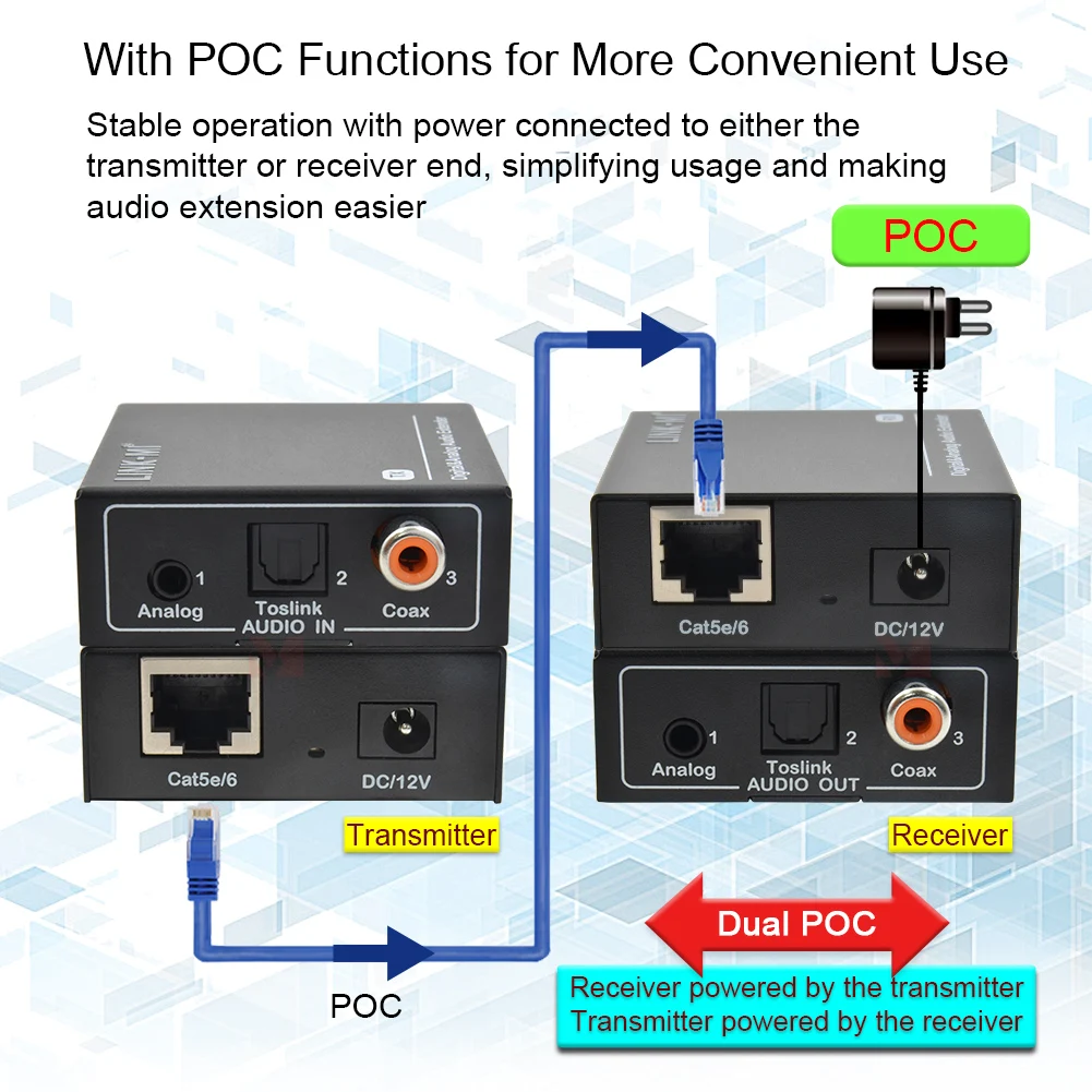 LINK-MI 500m Digital Audio Extender Cat5 1640ft Optical Audio Extender cat6 Coaxial Analog RJ45 Jack SPDIF