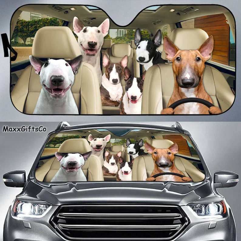 

Bull Terrier Car Sun Shade, Bull Terrier Windshield, Dogs Family Sunshade, Bull Terrier Car Accessories, Bull Terrier Lovers Gif