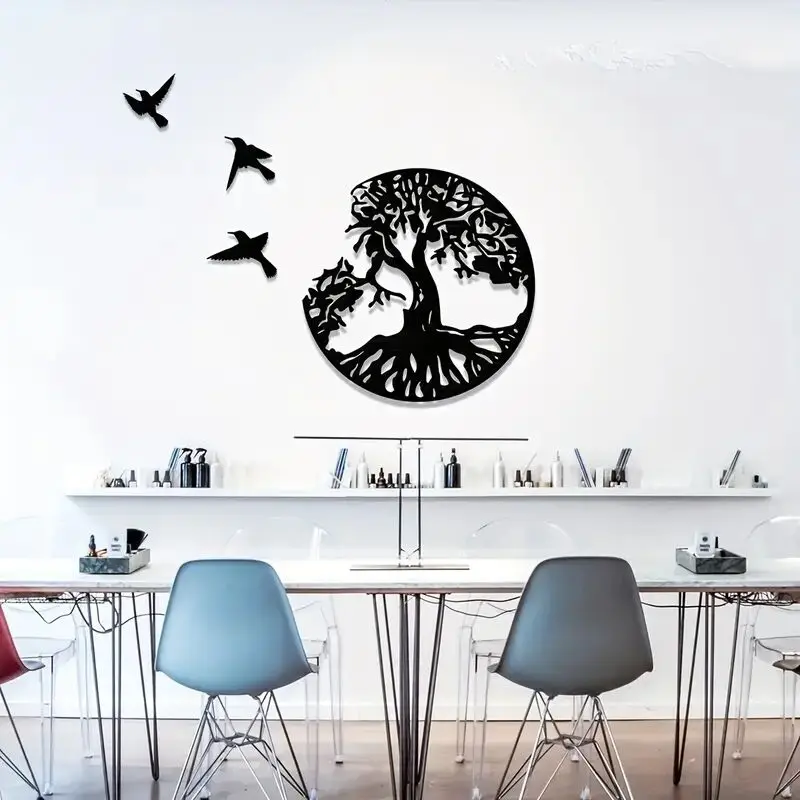 

1pc Metal Wall Art, Home Decoration, Tree Of Life, Three Birds, Indoor Wall Decoration, Wall Hanging Handicraft, 11inch X 11inch