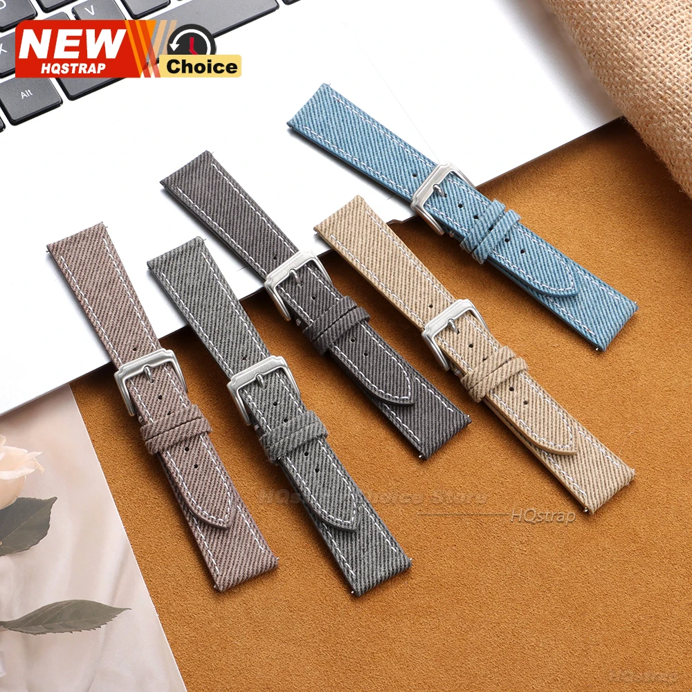 Vintage Leather Denim-Style Watchband Strap - Versatile Unisex Accessory