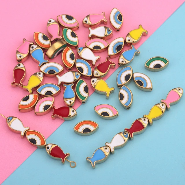 4Pcs Stainless Steel Eye Fish Beads For Bracelet DIY Enamel Beads