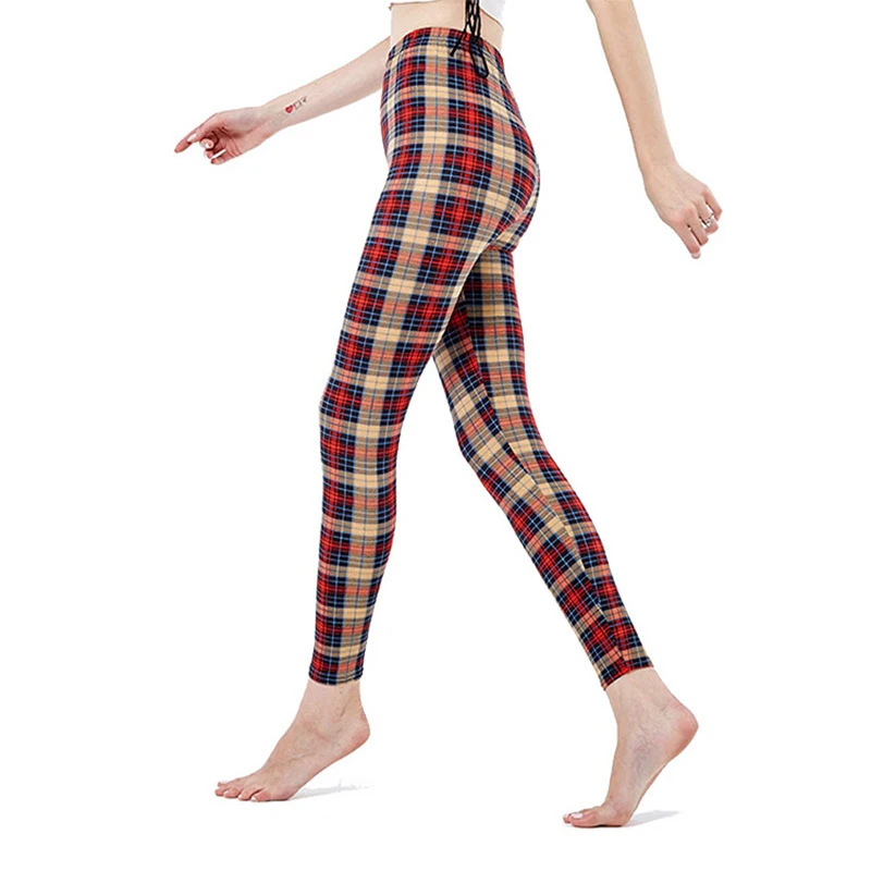 DeanFire Super Soft Milk Silk Grids Print Fitness Leggings Sexy Silm Legins Ankle Length Trouser Women Pants