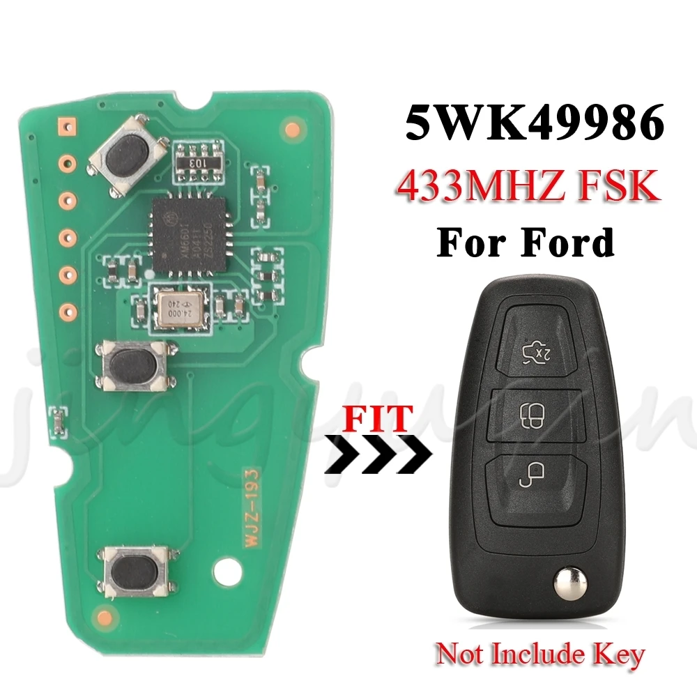 

jingyuqin 5WK49986 Remote Car Key Board Fob 433MHZ FSK For Ford Focus MK3 and T6 Ranger Replacement