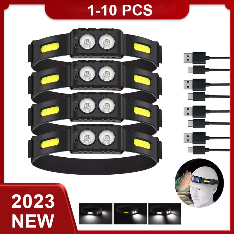 

USB Rechargeable LED Sensor Headlamp XPE+COB Headlight Led Head Torch Camping Search Light Head Flashlight for Fishing Lantern