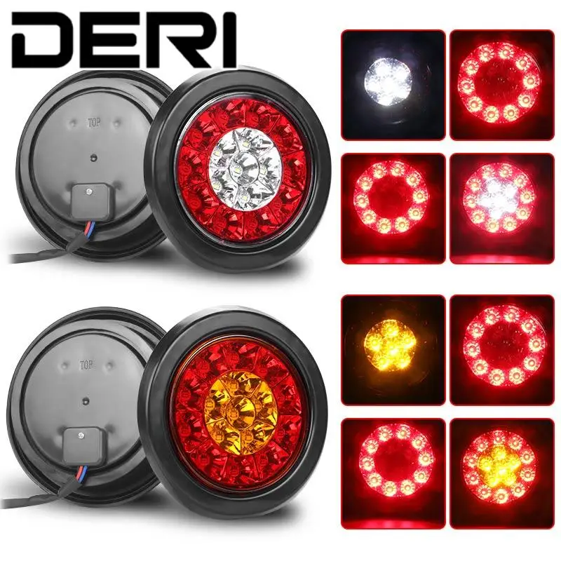 LED Trucks Brake Lights 4 Inch Round Tail Light Turn Signals Lamp 12V 24V Amber Red White For