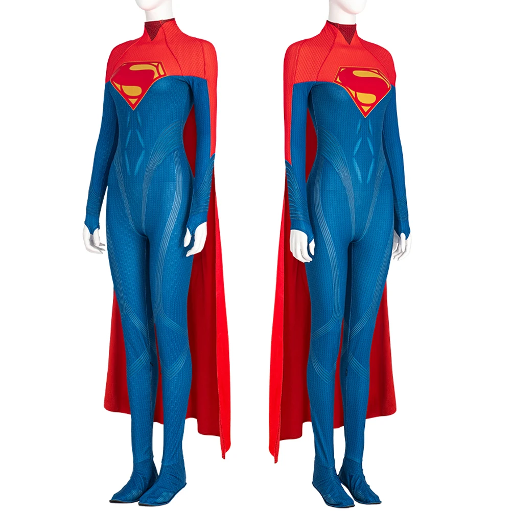 

Halloween Carnival 2023 Movie Hero Cosplay Kara Zor El Costume Battle Jumpsuit With Red Cape Heroine Outfit Custom Made