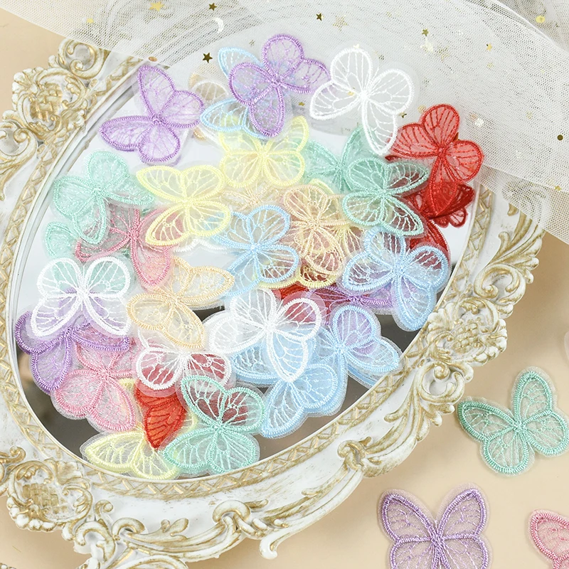 

10/50pcs Embroidered Mesh Butterfly For Wedding Birthday Party Decoration DIY Clothes Sewing Hair Clip Accessories