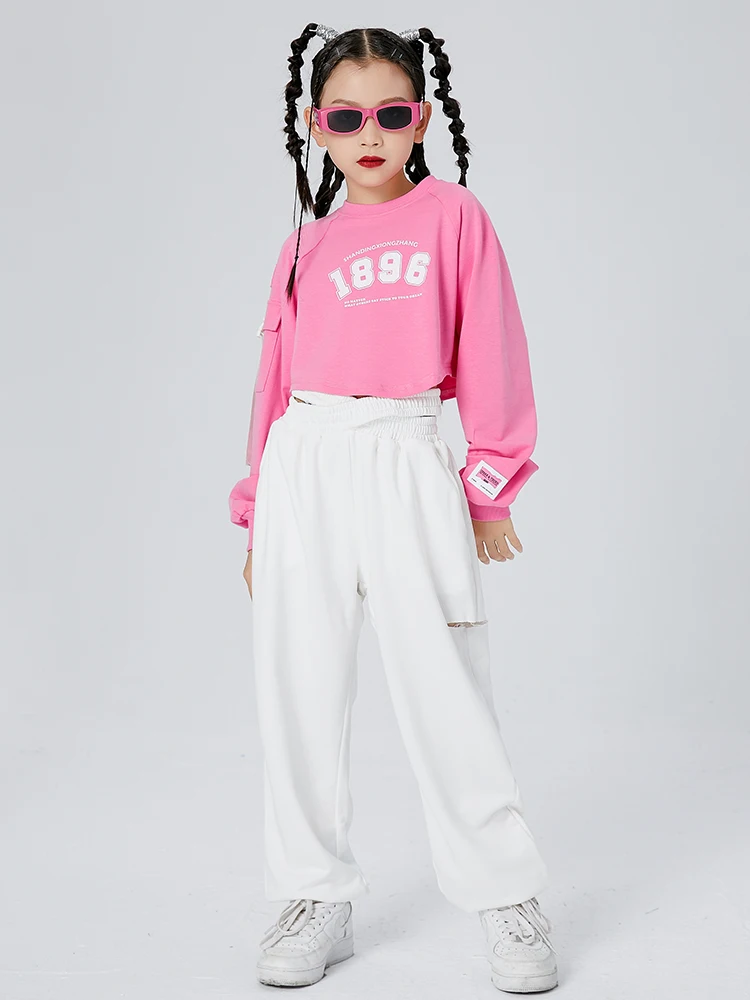 2022 Jazz Dance Costume For Girls Crop Tops Pants Pink Kpop Hip