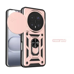 Armor Slide Lens Protect Phone Back Cover with Car Magnetic Holder Ring - Premium Protective - HONOR X9D (SJ - Rose gold)