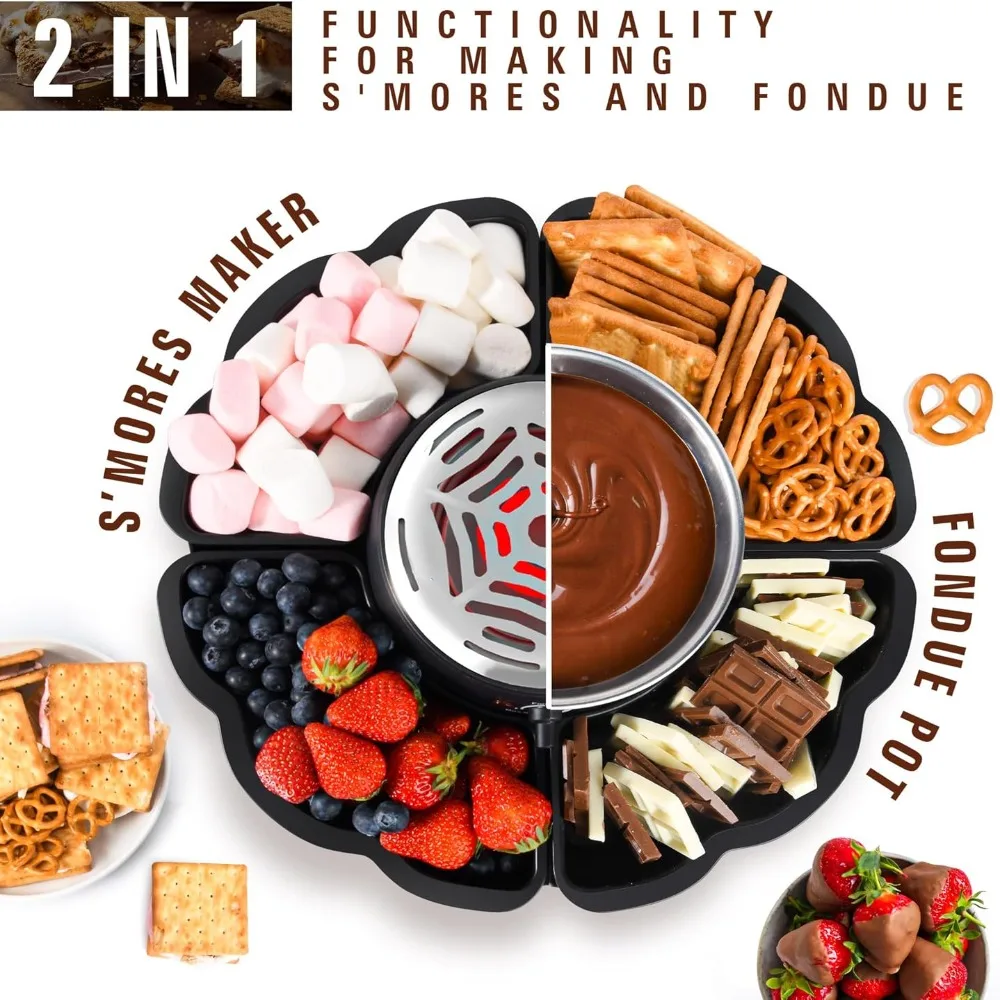 4 Roasting Forks Electric Marshmallow Roaster Heated Bowl Movie Night Supplies 2 In 1 Smores Maker Flameless 4 Detachable Trays
