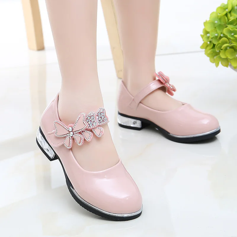 Girls Leather Shoes Spring Summer PU Patent Leather Kids Dress Shoes High Heels Butterfly knot Dress for Wedding Chic leather shoes girls shoes girls high heel shoes