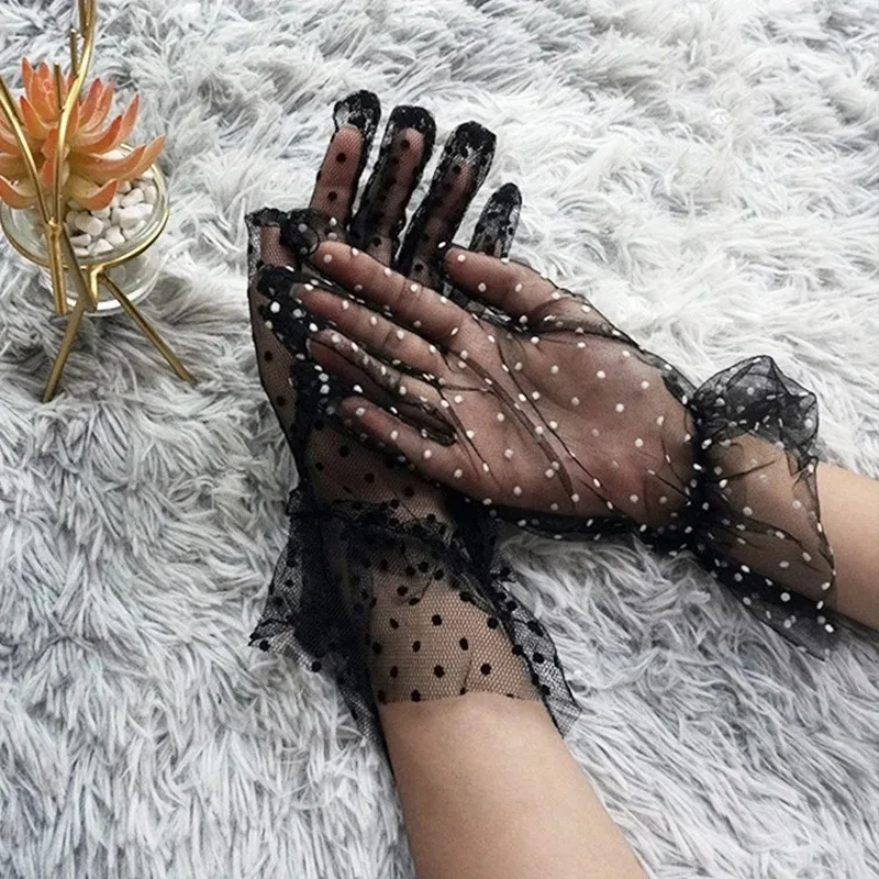 1pc Sexy Dot Print Mesh Tulle Glove Spring Summer Thin Short Glove Club Prom Party Dancing Dress Glove tulle gloves