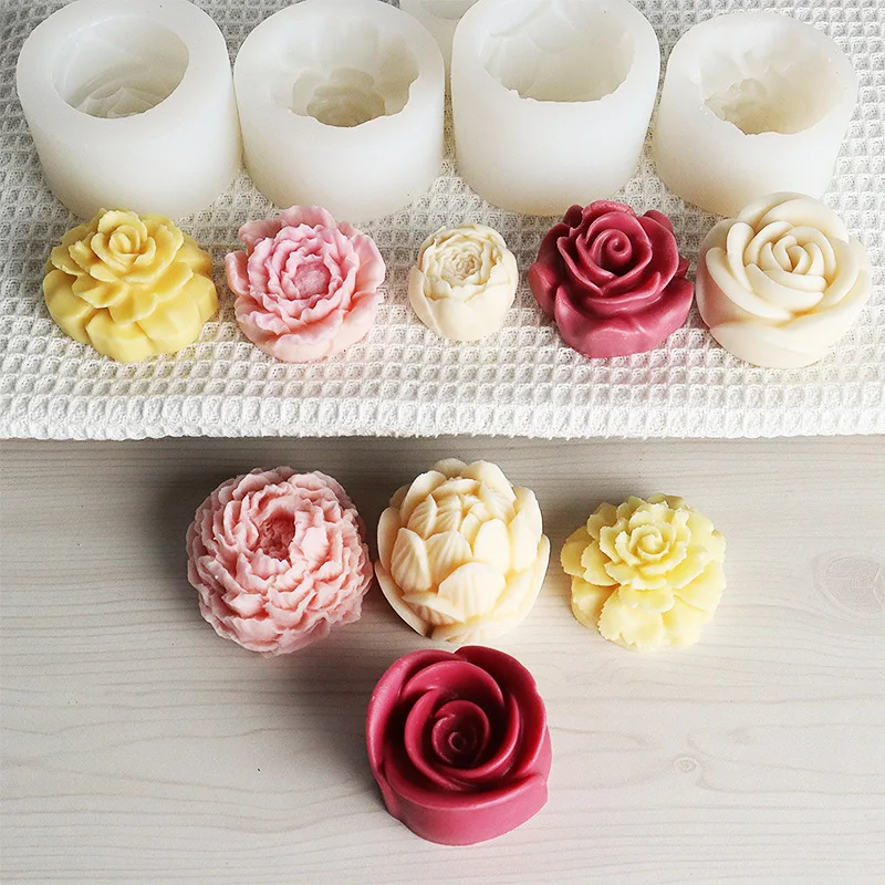 5 Moules Silicone Fleurs Pour Bougies - Tulipe, Rose, Pivoine - Pour Savon, Chocolat, DIY