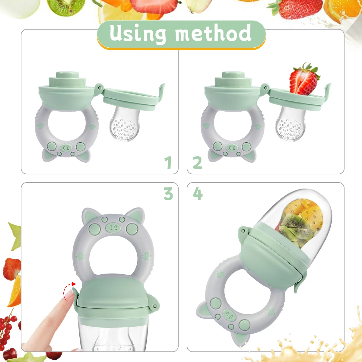 TYRY.HU 4pcs/set Silicone Fruit & Vegetable Feeder for Infants and Toddlers 6-36 months Food Grade Teething & Feeding Pacifier 4