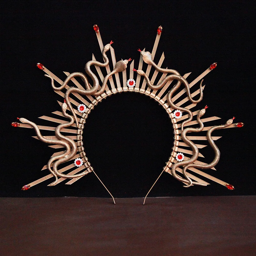 메두사 2025 그리스 신화 뱀 왕관 & 거룩한 헤일로 머리띠 - 수제 수지/플라스틱 헤어 액세서리