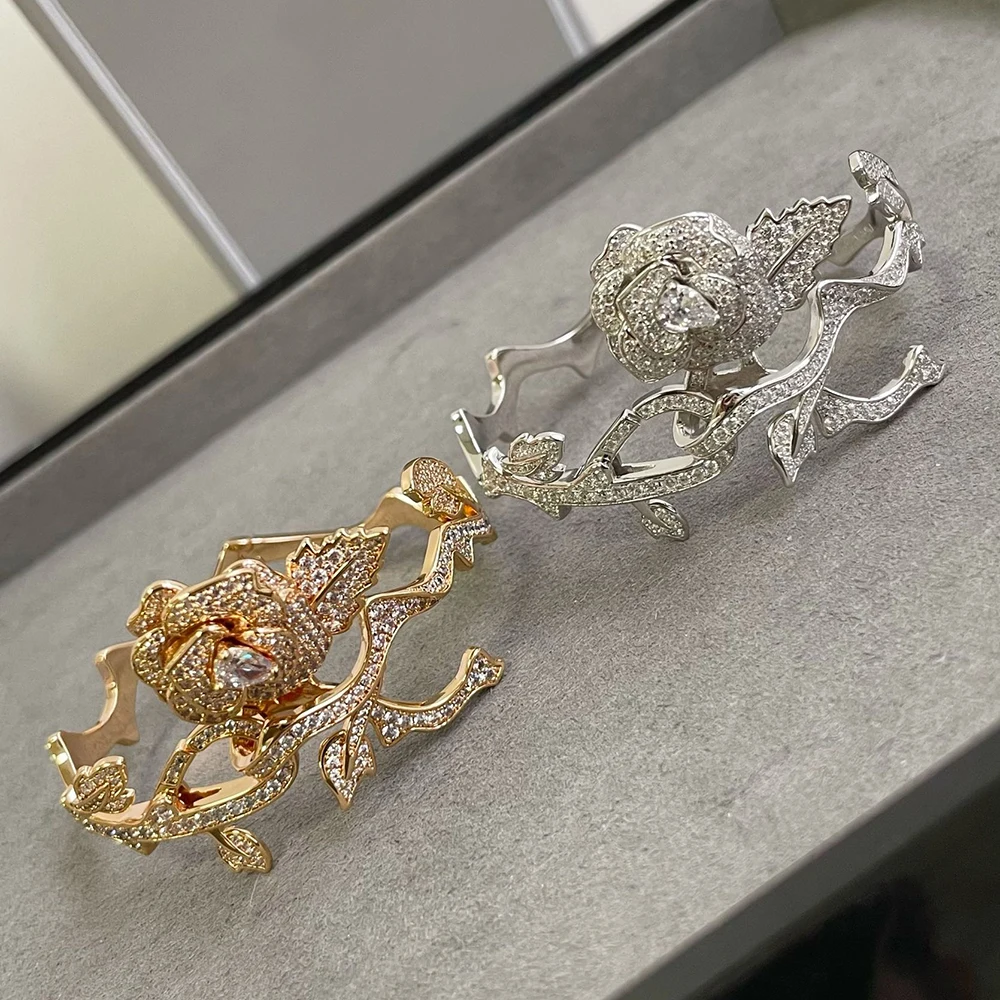 

New Luxury Quality Pure 925 Sterling Silver Jewelry For Women Branch Vine Bangle Rose Gold Design Wedding Jewelry Party Bracelet