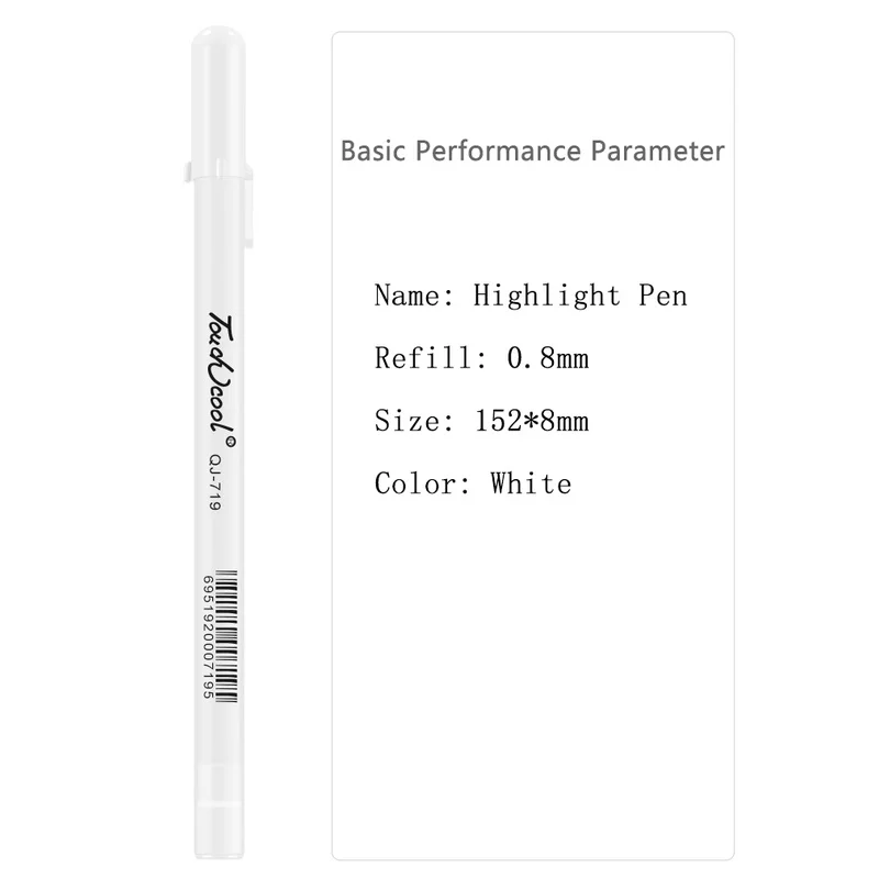 0.8Mm Creative Witte Inkt Gel Pen Hoogtepunt Marker Pen Fijne Tip Voor Student Briefpapier Tekening Art Schrijven Schoolbenodigdheden