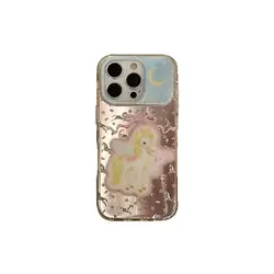 Glittery Fairycore Pegasus Phone Case with Pom - Pom Charm - iPhone 15 (No Charm)