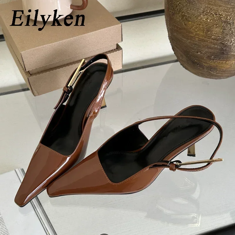 Eilyken Street Style  Pointed Toe Metal Buckle Strap Women Pumps Stripper Sandals  Slingback High Heels Female Shoes