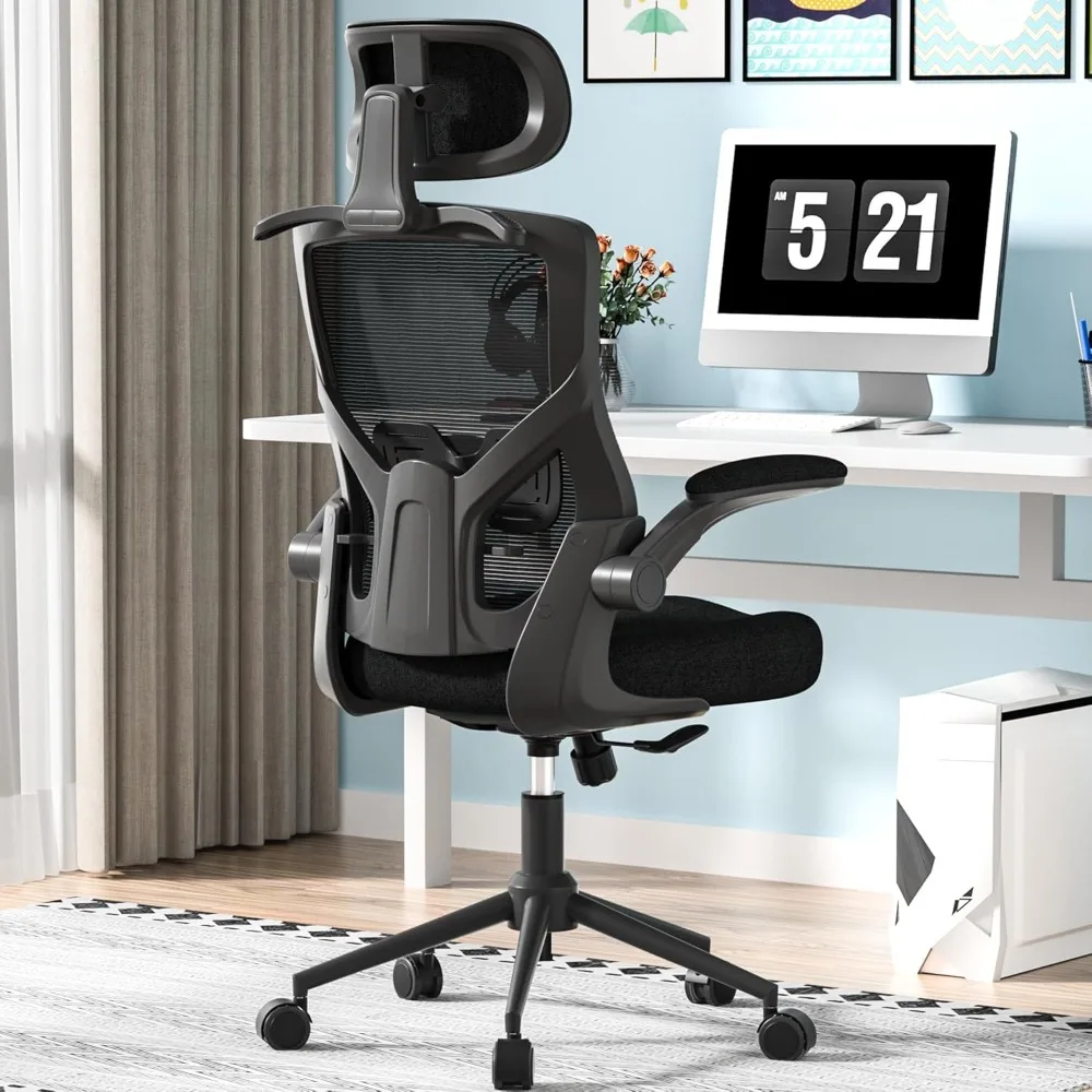 

Ergonomic office chair, mesh office chair, hanger, adjustable headrest, lumbar support, tilt and lock function (black)