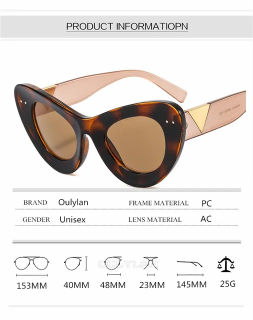 Oulylan ヴィンテージキャットアイサングラス女性の高級ブランド