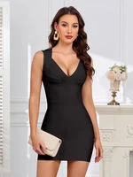 Robe de soirée moulante BEAUKEY de luxe, sexy, à décolleté plongeant en V, à rayures, mini, pour célébrités, en tricot élastique 4
