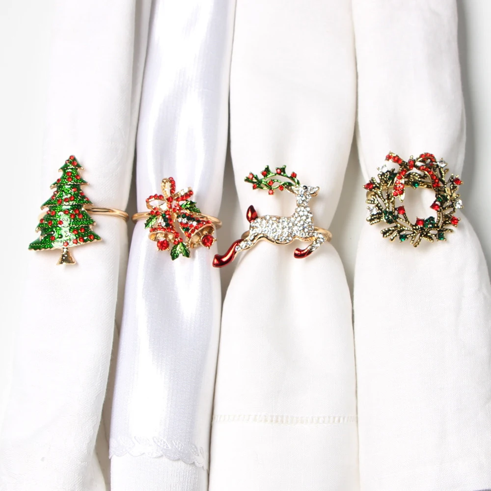 6Pcs Christmas Napkin Rings Deer Design Napkin Holder Home Table Decor Christmas Party Gold Alloy Buckle Xmas Ornament