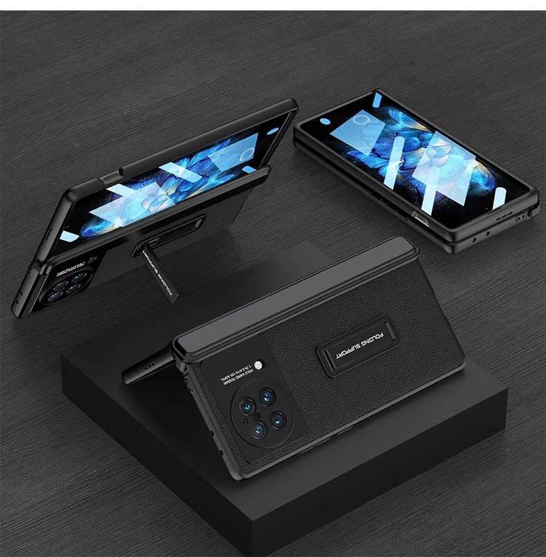 For Vivo X Fold Case Luxury Genuine Leather Magnetic Hinge Case With Front Screen Glass Stand Holder Cover For Vivo X Fold Capa