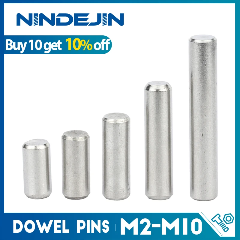 NINDEJIN 3-50pcs kov hmoždinka kolíků nerez ocel m2 m2.5 m3 m4 m5 m6 m8 m10 paralela kolíků celistvý cylindr zamknout špendlík GB119