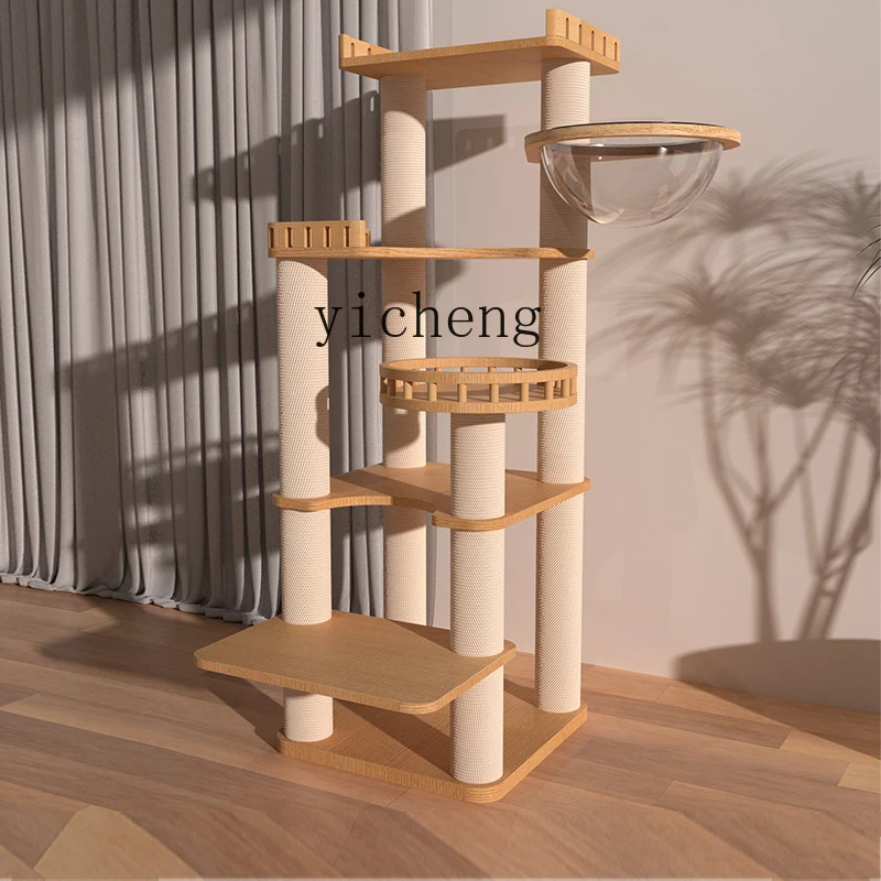 

Tqh Cat Climbing Frame Solid Wood Large Space Cat Tree Villa Toy Scratching Pole