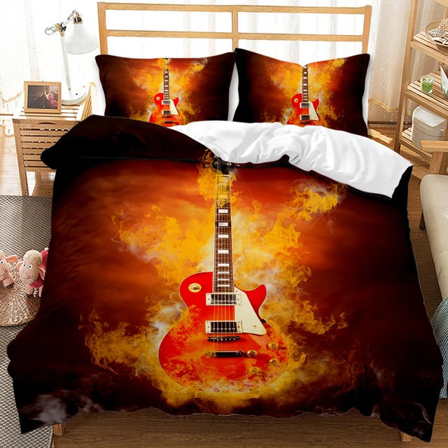 Bettwäsche-Set 220x240cm Mit Gitarren-Motiv - 100% Baumwolle Rock Musik Design