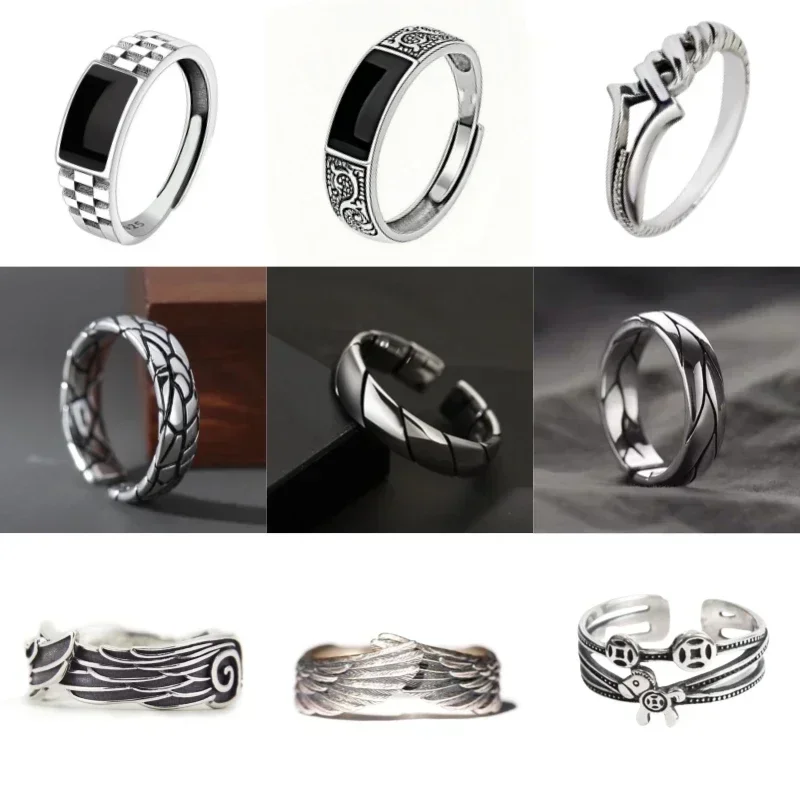 Stainless Steel Ring Euro-American Fashion Retro Dragon Pattern Men's Adjustable Hip-hop Party Ring