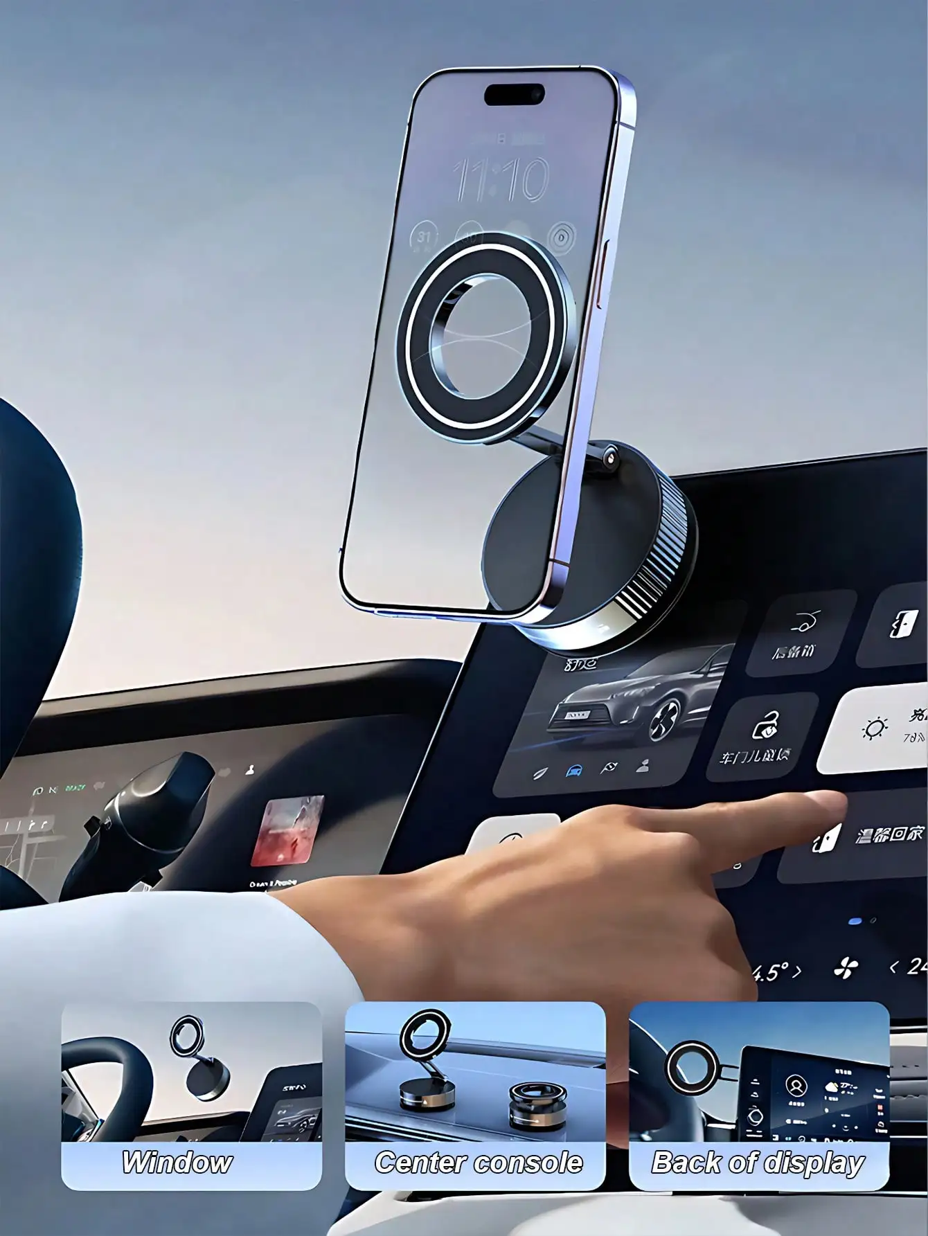 360° 3-Axis Foldable Magnetic Car Phone Mount with Vacuum Suction Base