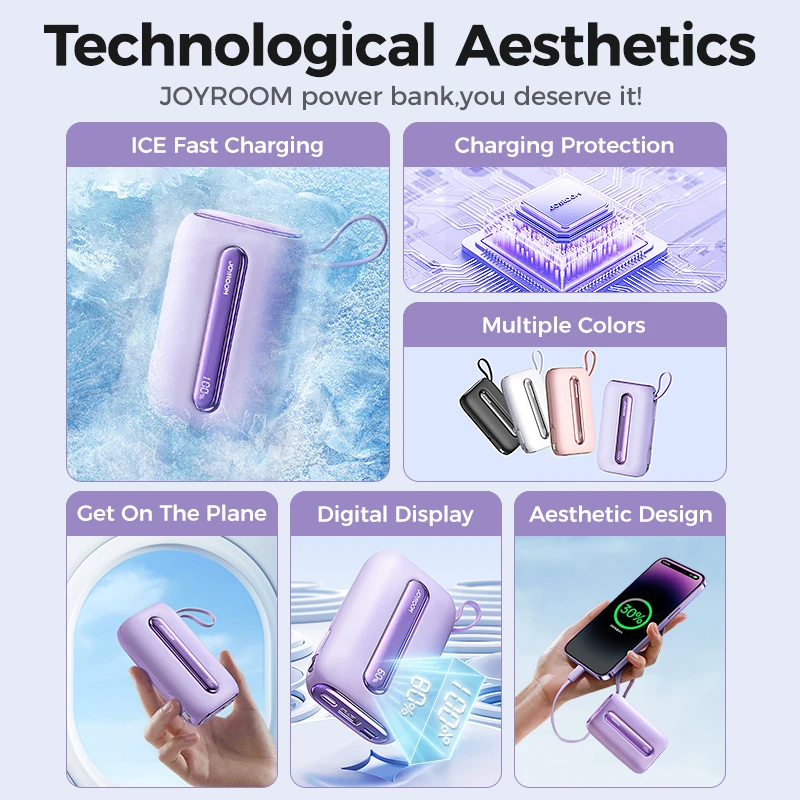 Joyroom Portable 20000mAh PowerBank Four Ports PD QC3.0 Fast Charging 22.5W Battery Charger With Type-C For iPhone Cable Charger