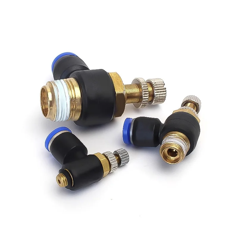 속도 제어 공압 피팅 스로틀 밸브 컨트롤러, 공기 1/8, 1/4 인치, 3/8 인치, 1/2 인치, 4mm, 6mm, 8mm, 10mm, 12mm 호스 튜브, 빠른 연결
