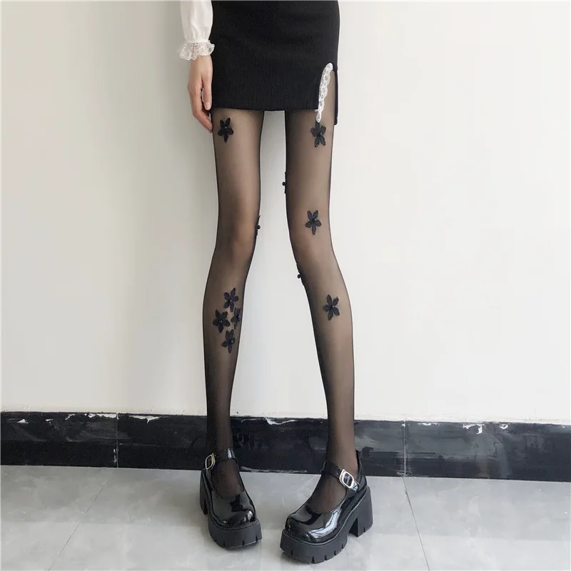 

Pearl Flower Stockings Female Summer Thin Arbitrary Cut Anti Hook Silk Pantyhose Sexy Black Silk JK White Silk