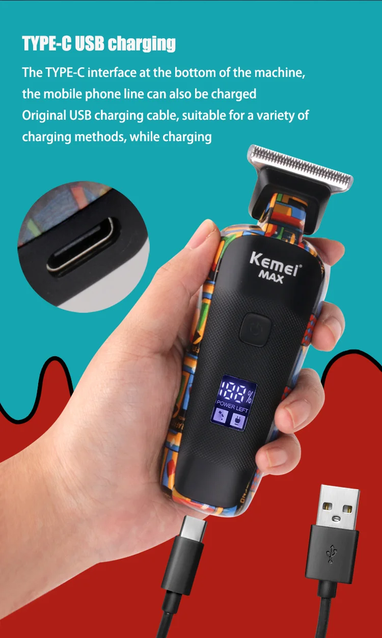 KM-MAX5090 Multifunktions-Trimmer für Herren mit elektrischem Antrieb und Graffiti-Aufdruck, Gesichtsrasierer mit USB-Ladefunktion_voghion.com