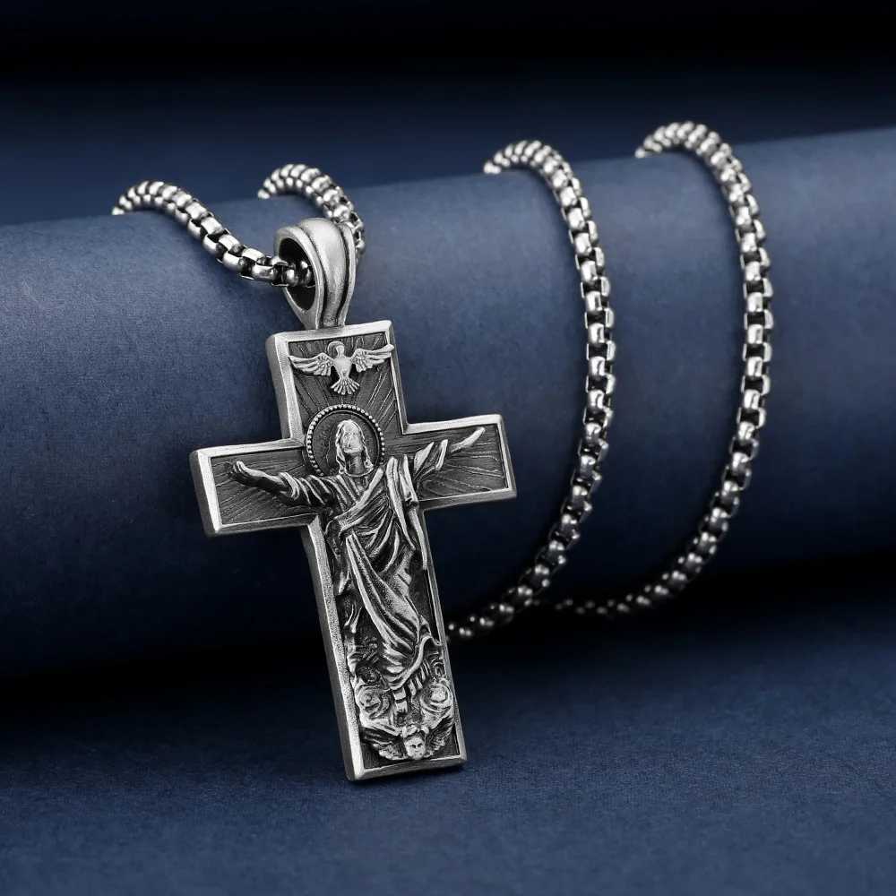 High Quality Zinc Alloy Men's Cross Necklace Personality Hip Hop Pendant Jewelry Gift