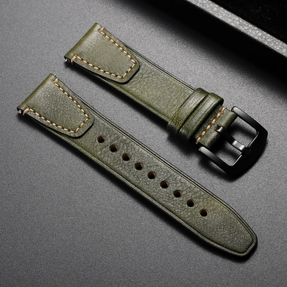 Vintage Genuine Leather Watch Strap, Retro Bracelet Quick Release Wristband
