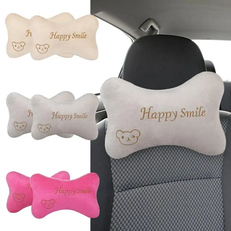 

2pcs Car Creative Plush Headrest Pillows Cartoon Cute Automotive Headrest Flange Neck Pillow Car Interior Girls Seat Pillow